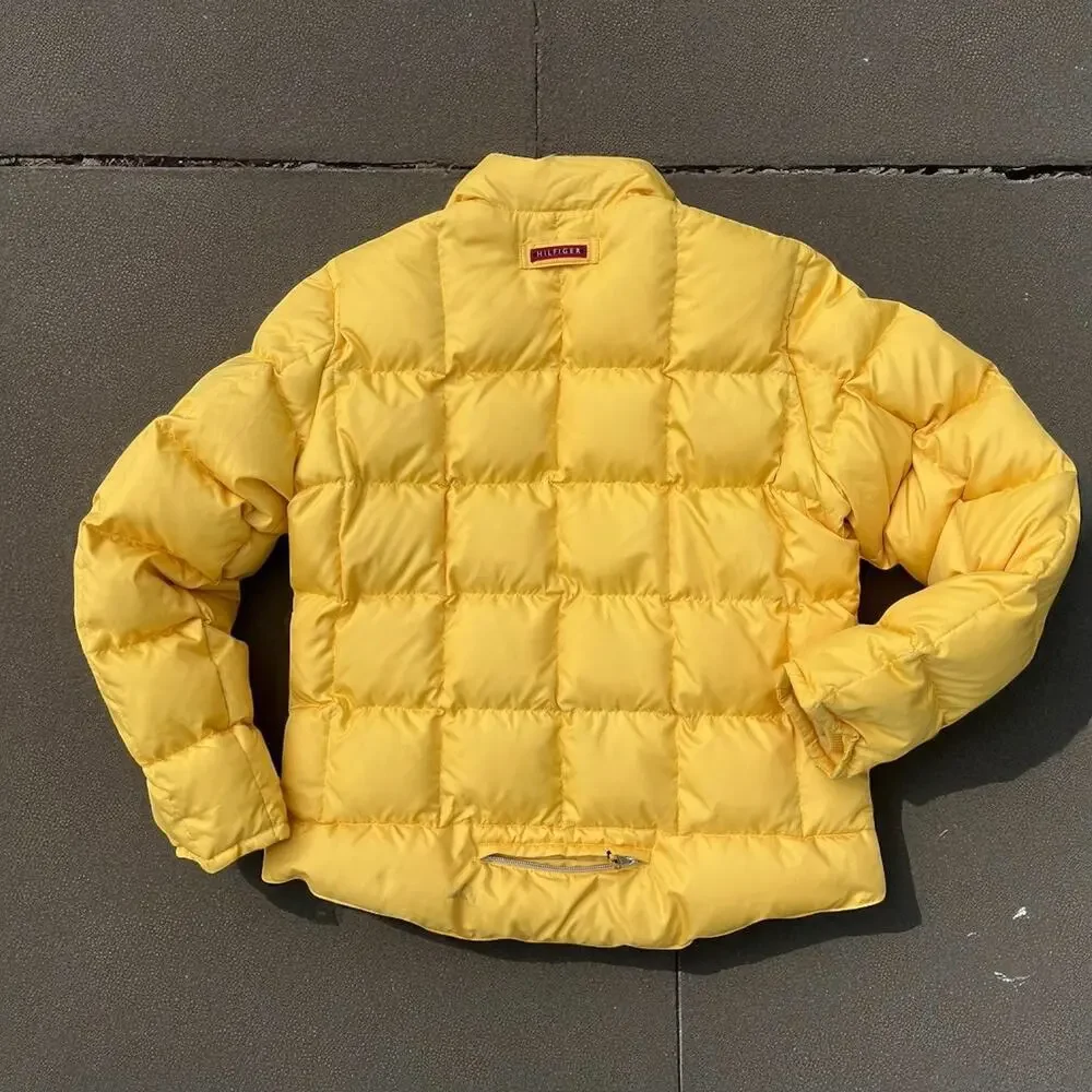 Vintage Y2K Tommy Hilfiger Jeans Yellow Puffer Coat Women's Size Medium Preppy